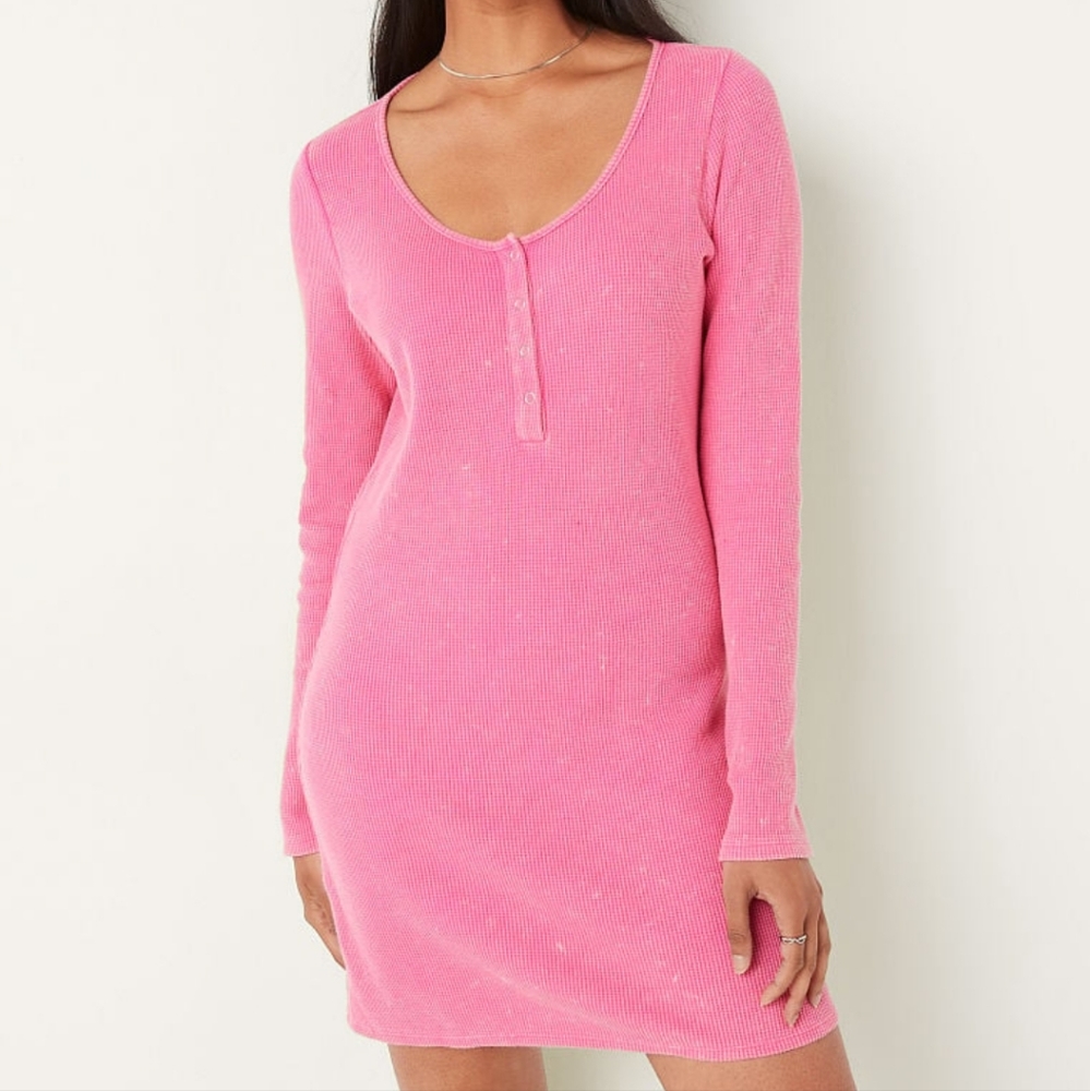 Victoria's Secret PINK THERMAL LONG SLEEVE HENLEY DRESS 💖